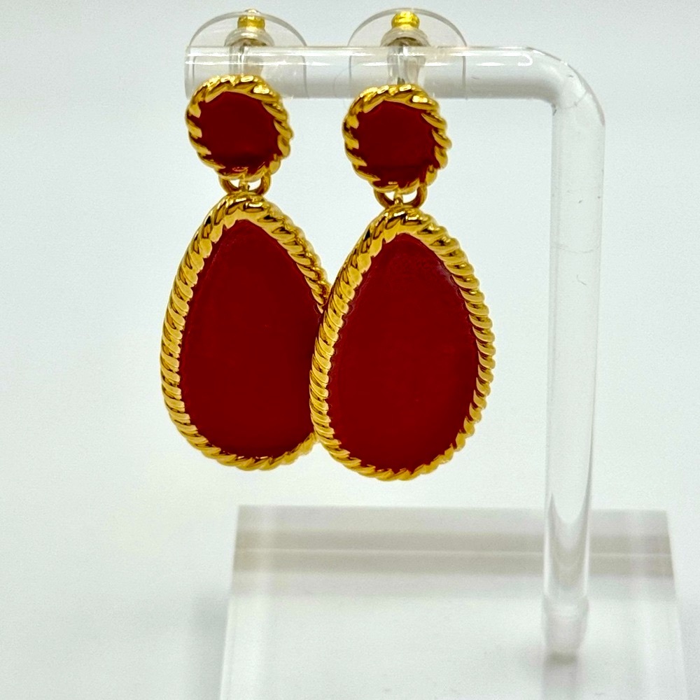 NAPIER Red Enamel Gold-Tone Drop (Pierced) Earrings retro style